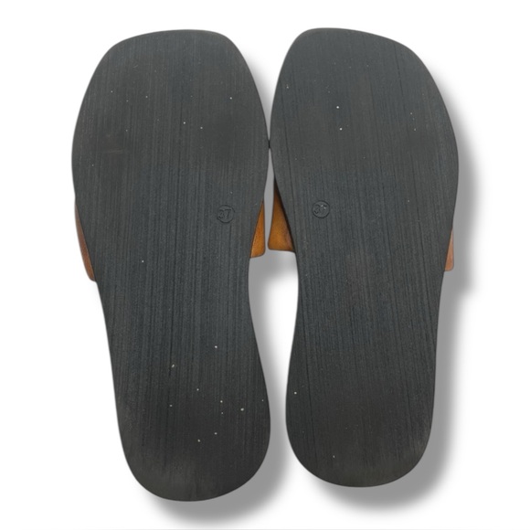 Free People Wren Slide Sandals Tan Leather Square Toe Flats EU 37 / US 6.5 - Picture 8 of 9